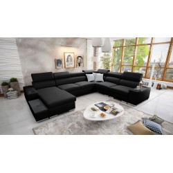 U-shaped corner sofa Napoli VIII with sleeping function – Woven, Sawana 14 + Eco-leather