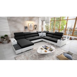 U-shaped corner sofa Napoli VIII with a sleeping function – Woven Fabric, Sawana 14 + Eco-leather + Eco-leather