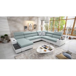 Napoli VIII U-shaped sectional sofa with a sleeping function – Weave, Sawana 72 + Eco-leather + Eco-leather