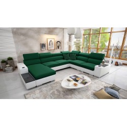 U-förmiges Ecksofa Napoli VIII mit Schlaffunktion – Samt, Amor Velvet 4311 + Kunstleder + Kunstleder