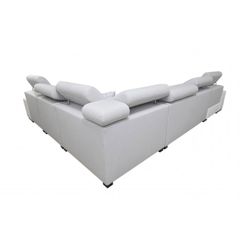 Sofá esquinero en forma de U Napoli VIII con función para dormir – Terciopelo, Amor Velvet 4311 + Eco-cuero + Eco-cuero