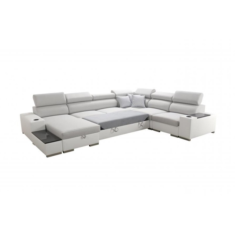 U-shaped corner sofa Napoli VIII with sleeping function – Velvet, Amor Velvet 4314 + Eco-leather + Eco-leather