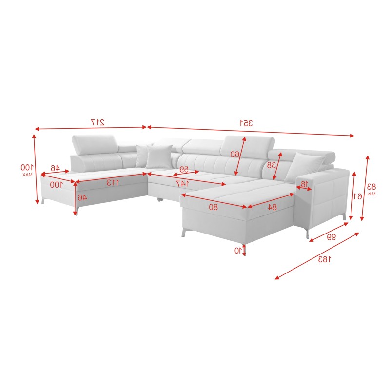 Oslo VI U-shaped corner sofa with sleeping function - Velvet, Jaguar 2181