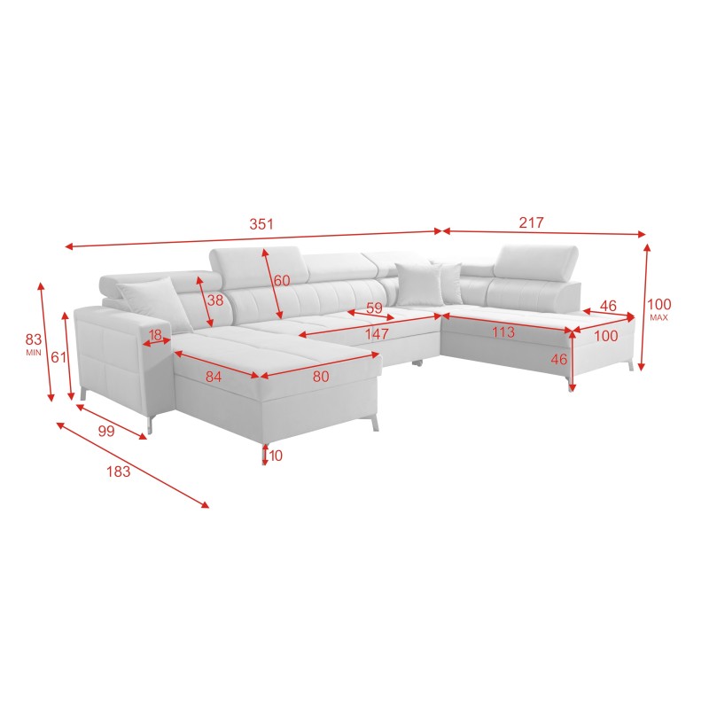 U-förmiges Ecksofa Oslo VI mit Schlaffunktion - Velvet, Jaguar 2177