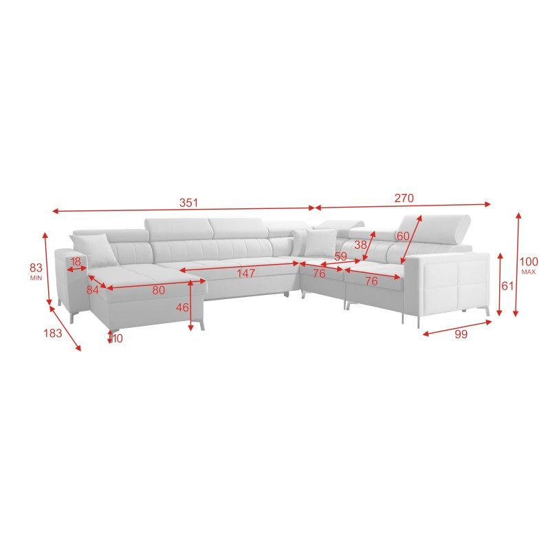 U-shaped corner sofa Oslo VII with sleeping function - Velvet, Jaguar 2170