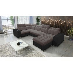 bMeta Title:/b U-Shaped Corner Sofa Prisma IV with Sleeping Function | Velvet | Pet Friendly, Terra 26 + Black Eco-Leather