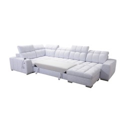 bMeta Title:/b Sofá esquinero en forma de U Prisma IV con función de cama | Terciopelo | Apto para mascotas, Terra 26 + Ecocuero
