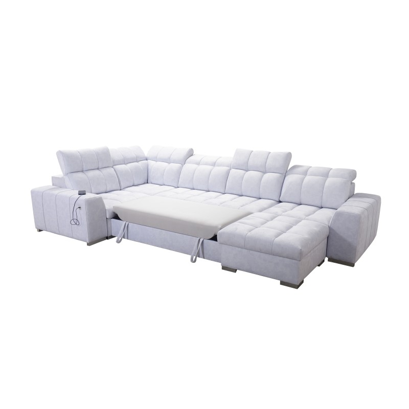 **Meta Title:** U-Shaped Sofa Prisma IV with Sleeping Function | Velvet | Pet Friendly, Terra 75 + Black Eco-Leather