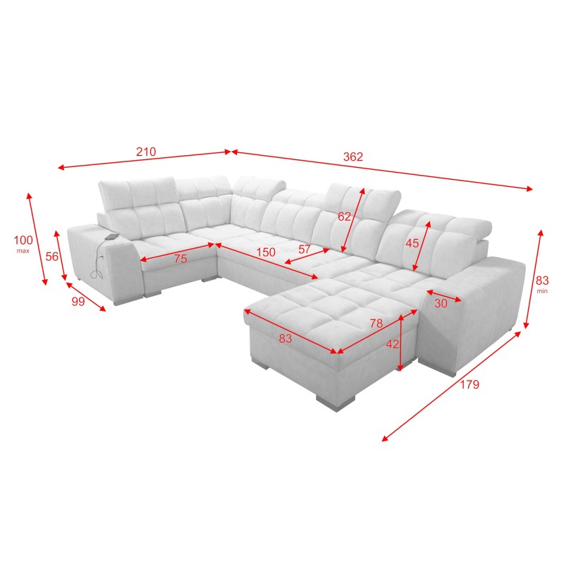 **Meta Title:** U-Shaped Sofa Prisma IV with Sleeping Function | Velvet | Pet Friendly, Terra 75 + Black Eco-Leather