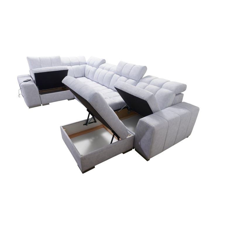 **Meta Title:** U-Shaped Prisma IV Sofa with Sleeping Function | Velvet | Pet Friendly, Terra 92 + Black Eco-Leather