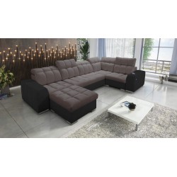 bMeta Title:/b Sofá esquinero en forma de U Prisma IV con función de cama | Terciopelo | Apto para mascotas, Terra 26 + Ecocuero