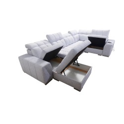 bMeta Title:/b U-Shaped Sofa Prisma IV with Sleeping Function | Velvet | Pet Friendly, Terra 76 + Black Eco-Leather