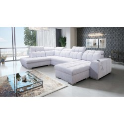 U-förmiges Sofa Prisma VI mit Schlaffunktion, USB-Anschluss und Stauraum - Samt | Haustierfreundlich, Terra 80