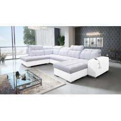 U-förmiges Sofa Prisma VI mit Schlaffunktion, USB-Anschluss und Stauraum - Velvet | Haustierfreundlich, Terra 80 + Kunstleder