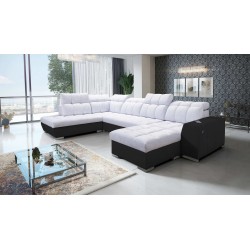 U-förmiges Ecksofa Prisma VI mit Schlaffunktion, USB-Anschluss und Stauraum - Velvet | Haustierfreundlich, Terra 80 + Schwarzes 