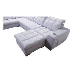 U-shaped sofa Prisma VI with a sleeping function, USB port, and storage - Velvet | Pet friendly, Terra 80 + Black Eco-leather