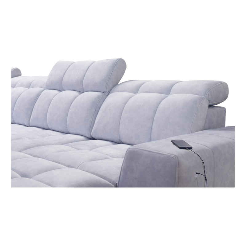 U-shaped sofa Prisma VI with a sleeping function, USB port, and storage - Velvet | Pet friendly, Terra 80 + Black Eco-leather