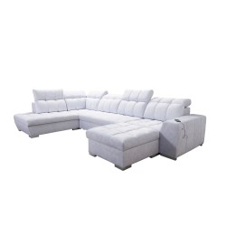 U-shaped sofa Prisma VI with a sleeping function, USB port, and storage - Velvet | Pet friendly, Terra 80 + Black Eco-leather