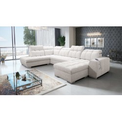 U-shaped corner sofa Prisma VI with a sleeping function, USB port, and storage - Velvet | Pet friendly, Terra 06