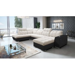 U-förmiges Ecksofa Prisma VI mit Schlaffunktion, USB-Anschluss und Stauraum - Velvet | Haustierfreundlich, Terra 13 + Schwarzes 
