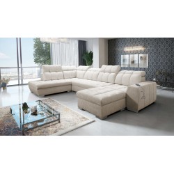 U-shaped corner sofa Prisma VI with a sleeping function, USB port, and storage - Velvet | Pet friendly, Terra 13