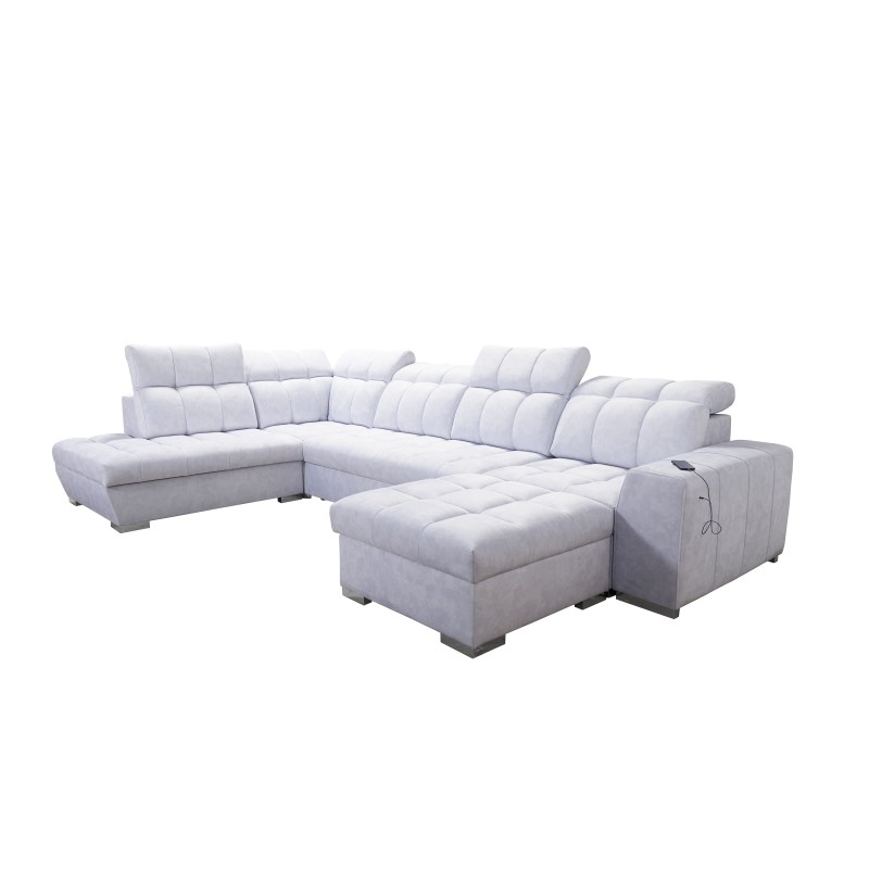 U-shaped corner sofa Prisma VI with a sleeping function, USB port, and storage - Velvet | Pet friendly, Terra 26 + Black Eco-lea