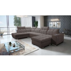 U-shaped Prisma VI sectional sofa with sleeping function, USB port, and storage - Velvet | Pet friendly, Terra 26