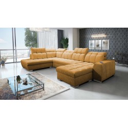 U-förmiges Ecksofa Prisma VI mit Schlaffunktion, USB-Anschluss und Stauraum - Samt | Haustierfreundlich, Terra 48