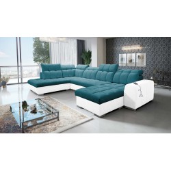 U-förmiges Ecksofa Prisma VI mit Schlaffunktion, USB-Anschluss und Stauraum - Velvet | Haustierfreundlich, Terra 75 + Kunstleder
