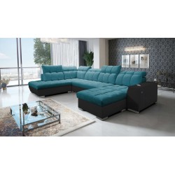 U-shaped sofa Prisma VI with a sleeping function, USB port, and storage - Velvet | Pet friendly, Terra 75 + Black Eco-leather