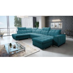 U-shaped corner sofa Prisma VI with a sleeping function, USB port, and storage - Velvet | Pet friendly, Terra 75