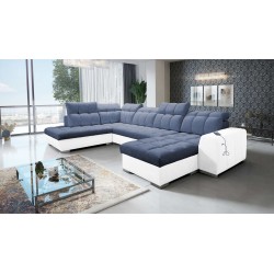 Prisma VI U-shaped sectional sofa with sleeping function, USB port, and storage - Velvet | Pet friendly, Terra 76 + Eco-leather