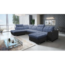 U-shaped corner sofa Prisma VI with sleeping function, USB port, and storage - Velvet | Pet friendly, Terra 76 + Black Eco-leath