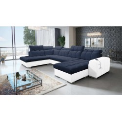 U-shaped corner sofa Prisma VI with a sleeping function, USB port, and storage - Velvet | Pet-friendly, Terra 79 + Eco-leather