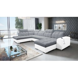 U-förmiges Sofa Prisma VI mit Schlaffunktion, USB-Anschluss und Stauraum - Velvet | Haustierfreundlich, Terra 92 + Kunstleder