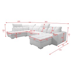 Sofá esquinero en forma de U Prisma VI con función de cama, puerto USB y contenedor - Terciopelo | Apto para mascotas, Terra 92 
