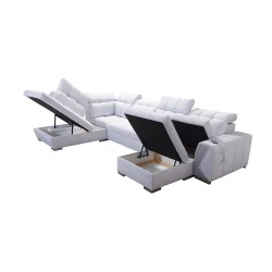U-shaped Prisma VI sectional sofa with sleeping function, USB port, and storage - Velvet | Pet friendly, Terra 92 + Black Eco-le
