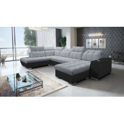 U-shaped Prisma VI sectional sofa with sleeping function, USB port, and storage - Velvet | Pet friendly, Terra 92 + Black Eco-le