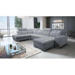 U-förmiges Ecksofa Prisma VI mit Schlaffunktion, USB-Anschluss und Stauraum - Samt | Haustierfreundlich, Terra 92