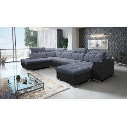 The U-shaped corner sofa Prisma VI with a sleeping function, USB port, and storage - Velvet | Pet friendly, Terra 96 + Black Eco