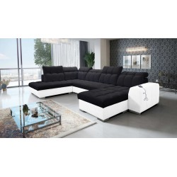 U-shaped corner sofa Prisma VI with a sleeping function, USB port, and storage - Velvet | Pet friendly, Terra 99 + Eco-leather