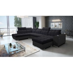 U-shaped sectional Prisma VI with a sleeping function, USB port, and storage - Velvet | Pet friendly, Terra 99 + Black Eco-leath