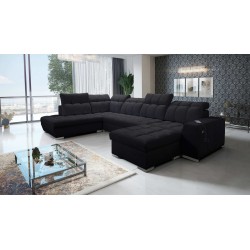 U-förmiges Ecksofa Prisma VI mit Schlaffunktion, USB-Anschluss und Stauraum - Samt | Tierfreundlich, Terra 99