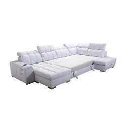 U-förmiges Sofa Prisma VI mit Schlaffunktion, USB-Anschluss und Stauraum - Velvet | Haustierfreundlich, Terra 80 + Kunstleder