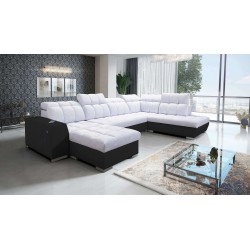 U-förmiges Ecksofa Prisma VI mit Schlaffunktion, USB-Anschluss und Stauraum - Velvet | Haustierfreundlich, Terra 80 + Schwarzes 