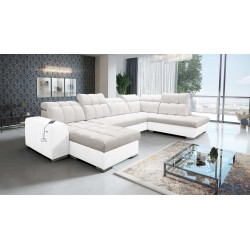 U-förmiges Ecksofa Prisma VI mit Schlaffunktion, USB-Anschluss und Stauraum - Samt | Haustierfreundlich, Terra 06 + Kunstleder