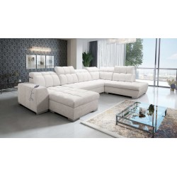 U-förmiges Ecksofa Prisma VI mit Schlaffunktion, USB-Anschluss und Stauraum - Velvet | Haustierfreundlich, Terra 06