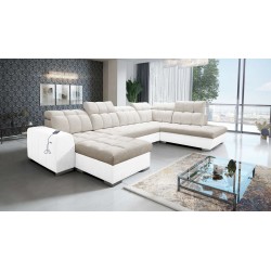 U-förmiges Ecksofa Prisma VI mit Schlaffunktion, USB-Anschluss und Stauraum - Samt | Haustierfreundlich, Terra 13 + Ökoleder