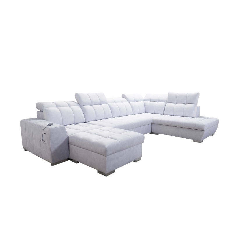 U-shaped corner sofa Prisma VI with a sleeping function, USB port, and storage - Velvet | Pet friendly, Terra 13 + Eco-leather