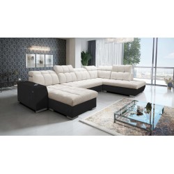 U-förmiges Ecksofa Prisma VI mit Schlaffunktion, USB-Anschluss und Stauraum - Velvet | Haustierfreundlich, Terra 13 + Schwarzes 